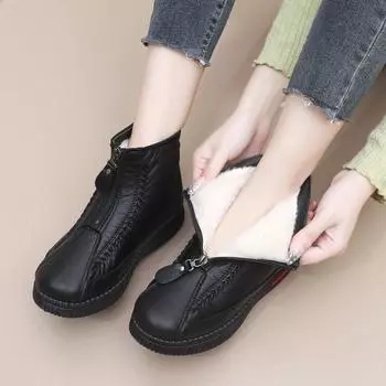 Женские ботильоны с пряжкой и плюшевой подкладкой, теплые зимние короткие ботинки с молнией 35 чёрный