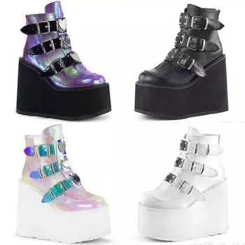 Женские ботильоны с пряжкой, зимние ботинки на платформе, женские ботинки в стиле панк на танкетке, на высоком каблуке, женские ботинки 35