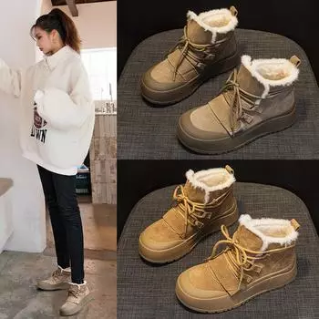 Женские ботильоны с толстой плюшевой подкладкой, зимние ботинки из натуральной кожи на платформе, повседневная зимняя обувь 35 хаки