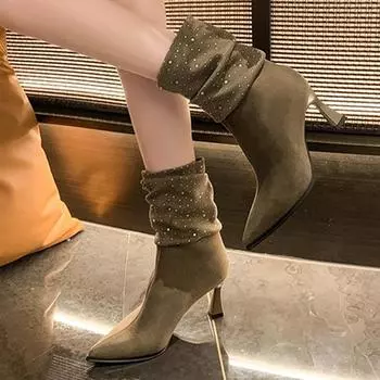 Женские ботильоны с заостренным носком, плиссированные, замшевые, сексуальные, на высоком каблуке, осенне-зимние, роскошные, элегантные, женские туфли-лодочки «Челси» Botas Mujer 34 чёрный