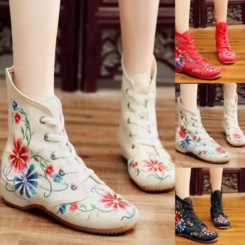 Женские ботильоны Sagit с вышивкой, спортивные короткие ботинки на квадратном каблуке с цветком 36 чёрный