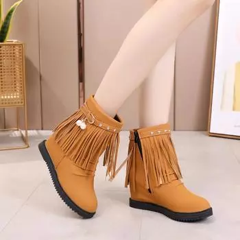 Женские ботильоны со стразами, плоские туфли с кисточками на танкетке, короткие туфли для женщин, распродажа, мода 2024 года, тренд из искусственной кожи, осень 35