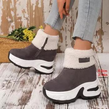 Женские ботильоны, теплая плюшевая зимняя обувь, женские туфли на высоком каблуке, женские зимние туфли, увеличивающие рост, вулканизированные туфли 35 чёрный