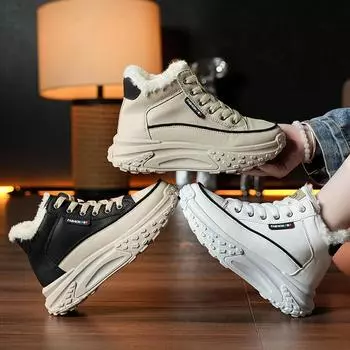 Женские ботильоны, теплые плюшевые женские кроссовки, туфли на плоской подошве, женские туфли на платформе, белые короткие зимние ботинки 40 белый