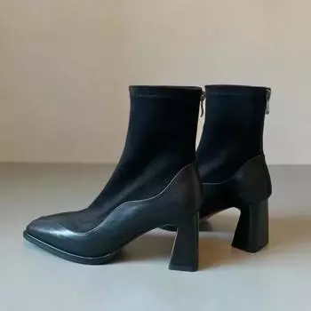 Женские ботильоны, туфли на высоком каблуке с квадратным носком, модные женские зимние сапоги, зимняя новая мода для женщин 35