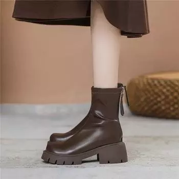 Женские ботильоны в британском стиле, модные, на молнии, современные, короткие, осенне-зимние, женские, лаконичные, на толстом каблуке 35