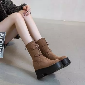 Женские ботильоны в британском стиле, осенние женские ботинки в британском стиле, на платформе с пряжкой на ремне, модные байкерские ботинки для женщин 33