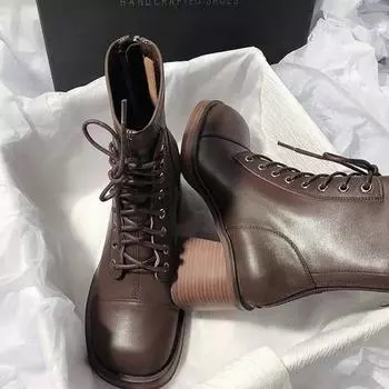 Женские ботильоны в британском стиле с молнией сзади, модные ботинки на толстом высоком каблуке, с круглым носком, со шнуровкой, на толстой подошве, рыцарские ботинки 34 коричневый