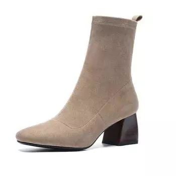 Женские ботильоны в британском стиле, весенне-осенние бархатные эластичные ботинки из флока, повседневные черные кожаные ботинки 34 чёрный