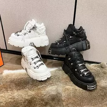 Женские ботильоны в стиле панк, модные повседневные новые рок-женские массивные туфли, мотоциклетные ботинки с металлическими украшениями, женская обувь на платформе 35 белый