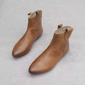 Женские ботильоны в стиле ретро с острым носком на плоской подошве, короткие ботильоны, женские ботильоны из мягкой искусственной кожи, повседневные туфли на плоской подошве с молнией сзади 2024 35 чёрный