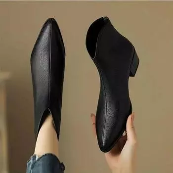 Женские ботильоны весна-осень современные ботинки повседневная женская обувь из искусственной кожи короткие ботильоны на молнии сексуальные заостренные женские ботинки на толстом каблуке 40