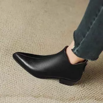 Женские ботильоны весна-осень современные ботинки повседневная женская обувь из искусственной кожи короткие ботильоны на молнии сексуальные заостренные женские ботинки на толстом каблуке 35