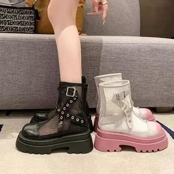 Женские ботильоны высокого качества из мягкой кожи на платформе, крутые женские ботильоны в готическом стиле, новая уличная летняя обувь для женщин 35