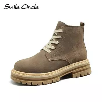 Женские ботильоны, замшевые ботинки на платформе, осенне-зимние модные массивные ботинки на шнуровке, женская обувь