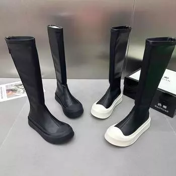 Женские ботильоны, женская обувь, слипоны, ботинки средней длины, на платформе, мягкие, из искусственной кожи, длинные ботинки, женская мода, весна-зима 35 чёрный