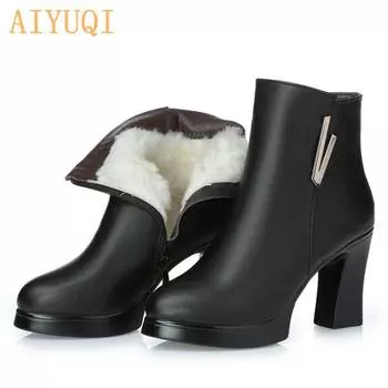 Женские ботильоны Женские зимние сапоги из натуральной кожи Сапоги на высоком каблуке Настоящая зимняя обувь Ding 40