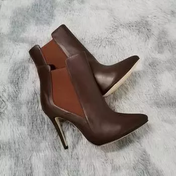 Женские ботильоны, зимние теплые, на молнии, с острым носком, на высоком каблуке 11 см, женские ботинки, короткие, элегантные, женские туфли, большой размер 35 чёрный