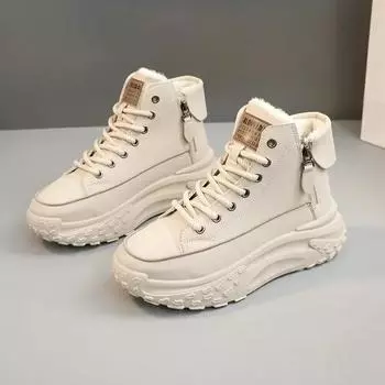 Женские ботильоны Зимняя мода Женские кроссовки Высокие хлопковые туфли на платформе Износостойкие кроссовки Мягкая женская обувь 35