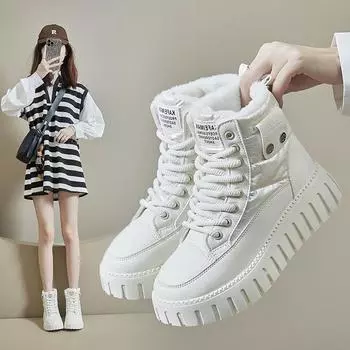 Женские ботильоны Зимняя женская обувь Однотонные зимние ботинки Повседневная модная хлопковая обувь Женские кроссовки на платформе со шнуровкой 35 чёрный