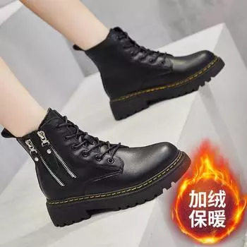 Женские ботинки 2020 года, высококачественные кожаные зимние ботинки на платформе Martins, повседневная женская обувь для мотоциклистов, модные женские ботинки 35 чёрный