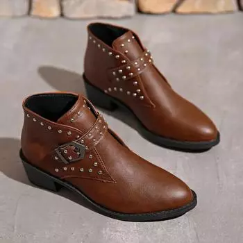 Женские ботинки 2024 года, ковбойские ботильоны из коровьей замши с острым носком, женские повседневные кожаные туфли, простые, удобные, с заклепками 36