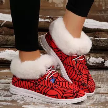 Женские ботинки 2024 года, новые зимние повседневные ботильоны, женские плюшевые теплые зимние ботинки, мягкие удобные теплые ботинки на плоской подошве для женщин 36 красный