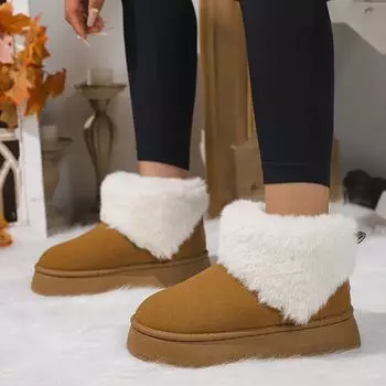 Женские ботинки 2024 года, новые зимние теплые ботинки для снега, женские классические удобные туфли на платформе для отдыха на открытом воздухе, модная обувь для женщин Botas De Mujer 36 чёрный