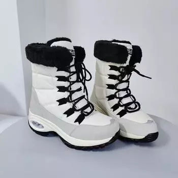 Женские ботинки 2024 года, женские модные роскошные зимние ботинки, универсальные нескользящие зимние теплые хлопковые ботинки, удобные ботинки на платформе из телячьей кожи 37 чёрный
