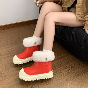 Женские ботинки 2024 года, зимние новые модные меховые утолщенные теплые женские туфли на платформе, повседневные уличные нескользящие ботинки без застежек для женщин 35-36 чёрный