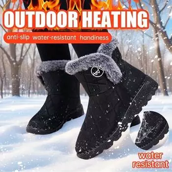 Женские ботинки 2024 года, зимние новые водонепроницаемые нескользящие женские зимние ботинки, нескользящие плюшевые хлопковые туфли больших размеров 36 чёрный
