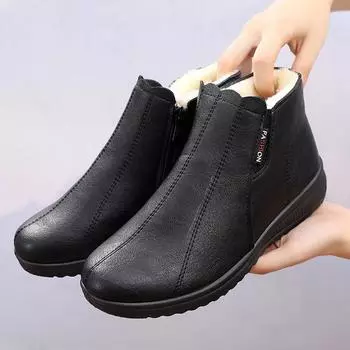 Женские ботинки 2024 года, зимние новые женские кожаные ботильоны, удобные, мягкие, сохраняющие тепло, женская обувь, женские зимние ботинки 35 чёрный