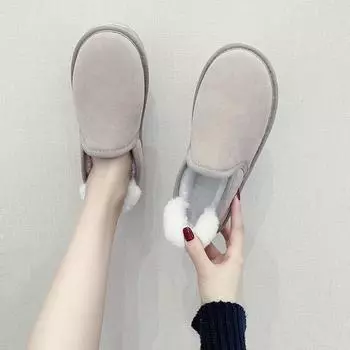 Женские ботинки 2024 года, зимняя хлопковая обувь, женские короткие плюшевые сапоги из искусственной замши с круглым носком, классические повседневные мини-сапоги для снега 35 бежевый