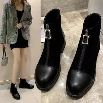Женские ботинки 6, массивный каблук, круглый носок, молния, кожаные туфли, эластичная платформа, короткие женские ботильоны, большие размеры 35