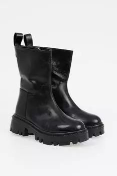 Женские ботинки без шнурков, длинная модель на плоской подошве с зубчатой подошвой