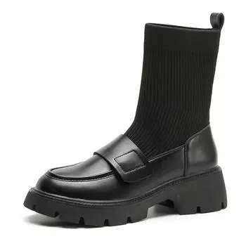 Женские ботинки без застежек на среднем каблуке с круглым носком, мужские ботинки, новый дизайн, женские ботинки 40 чёрный