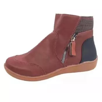 Женские ботинки, большие размеры 43, женские осенне-зимние винтажные бархатные короткие ботильоны на молнии с круглым носком, теплая обувь Mujer 37