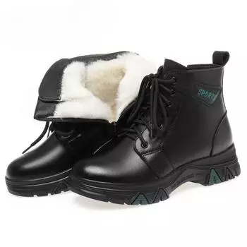 Женские ботинки, большие размеры, теплые зимние ботинки из натуральной кожи, шерсти, женские повседневные женские короткие туфли на танкетке 35