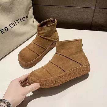Женские ботинки большого размера 42, осень/зима, новые модные уличные ботинки с круглым носком, повседневные короткие ботинки на толстой подошве и на молнии 35