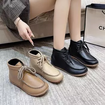 Женские ботинки большого размера 43 короткие ботинки осень/зима новые плоские со шнуровкой удобные нескользящие спортивные ботильоны для отдыха на открытом воздухе 36