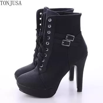 Женские ботинки большого размера на высоком каблуке-шпильке, модные ботинки martin, повседневные женские ботильоны 35 чёрный