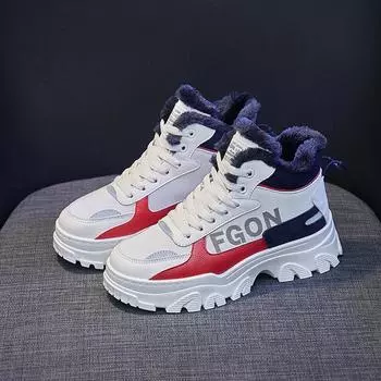 Женские ботинки Ботильоны Зимняя мода Плюс Бархат Теплые сапоги Платформа Обувь для ходьбы Студент Повседневная обувь для бега трусцой 35 белый/красный