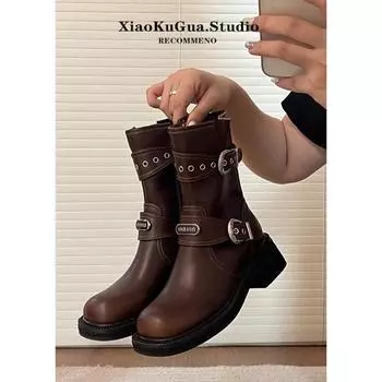 Женские ботинки челси до середины голени, массивные ботинки на среднем каблуке, новый модный тренд, горячая распродажа, дизайнерские прогулочные гладиаторы, женские туфли 35