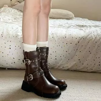 Женские ботинки челси до середины икры, толстые ботинки на среднем каблуке, новый стиль 2024 года, новый стиль, удобные, однотонные, модные тенденции, лидер продаж 35 чёрный