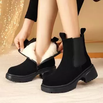 Женские ботинки челси из натуральной кожи и натуральной шерсти, зимние ботинки на высоком каблуке, женские ботильоны 35