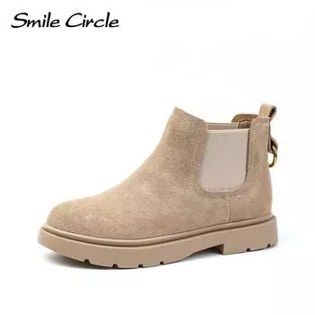 Женские ботинки челси из натуральной кожи, с круглым носком, без застежек, модные, удобные ботинки 35 бежевый