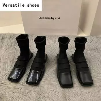 Женские ботинки челси, модные, женские, удобные, на плоской подошве, короткие, черные, лакированные, женская зимняя обувь 35