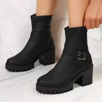 Женские ботинки челси на платформе с высоким каблуком, массивные ботинки на молнии, ботильоны, новинка 2024 года, зимняя мода, гладиаторские ботинки, женские, для ходьбы 35 чёрный