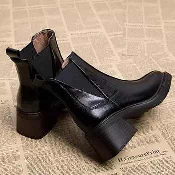 Женские ботинки челси на среднем каблуке с квадратным носком, классические зимние мотоциклетные ботинки, новый бренд 2024 года, прогулочная готическая обувь Zapatos Mujer 35 чёрный