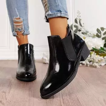 Женские ботинки челси на толстой подошве, зимняя повседневная модная обувь для ходьбы, новый тренд 2024 года, туфли-лодочки на среднем каблуке, удобные женские туфли-лодочки 36 чёрный